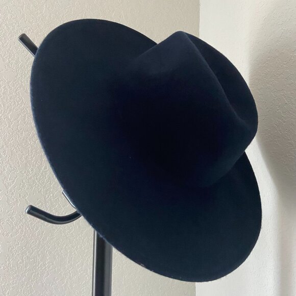 Chic Navy-Blue Wide Brim Fedora Hat- One Size Fits Most, Women's Wool Fedora Hat - Picture 14 of 15